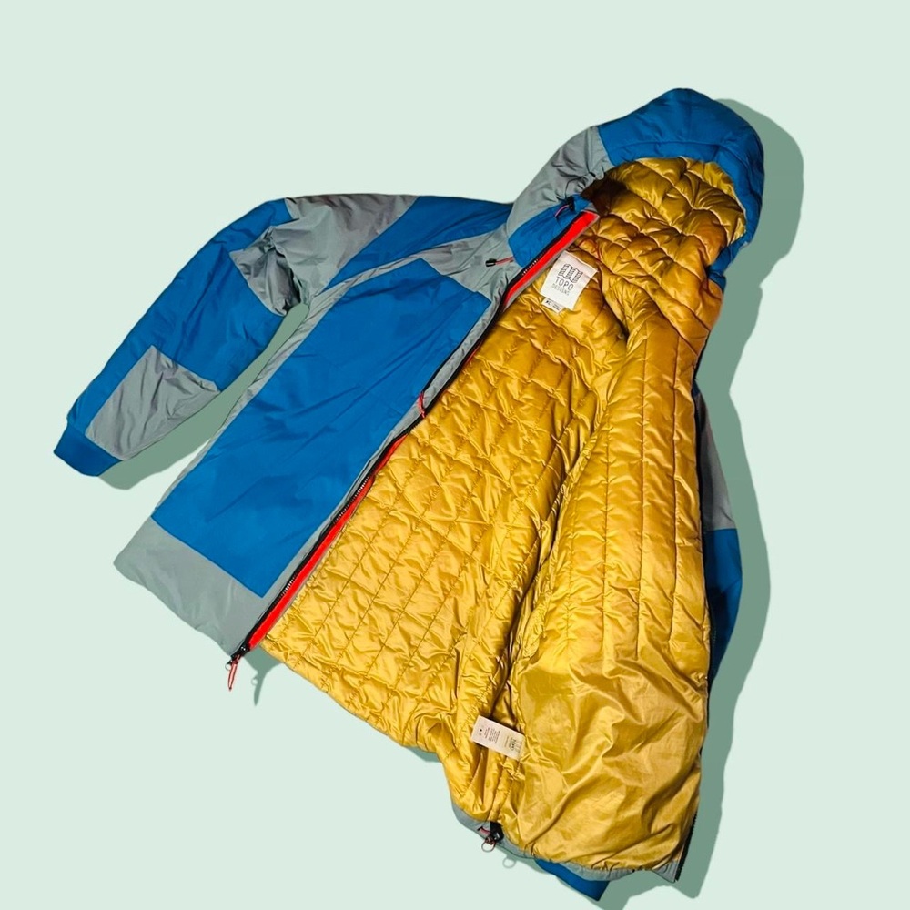 Topo Designs Men’s Mountain Puffer Hoodie Blue/Slate Blue Size XL
